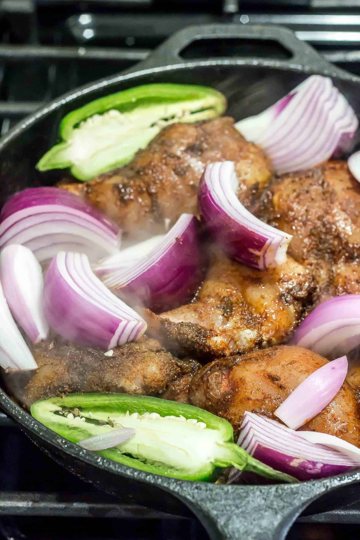 Keto Tandoori Chicken Cooking in skillet