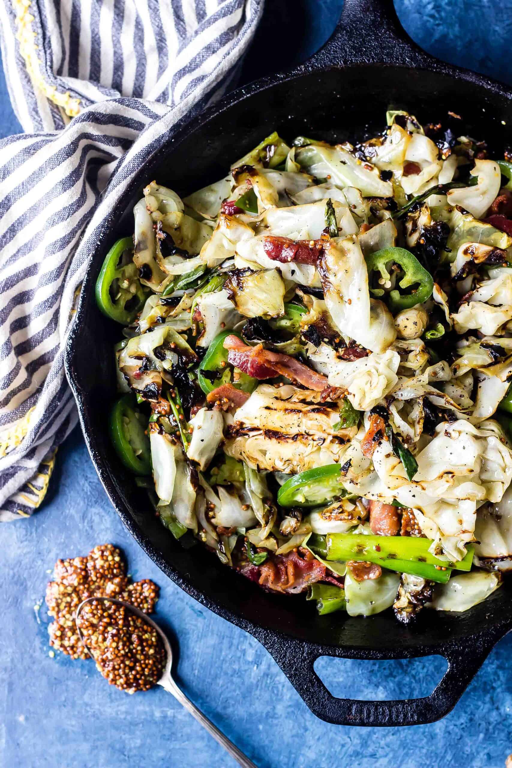 Charred Cabbage Salad in skillet