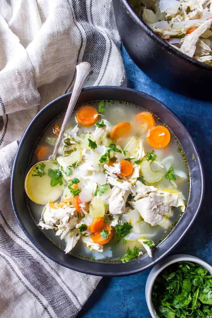chicken soup in a bowl