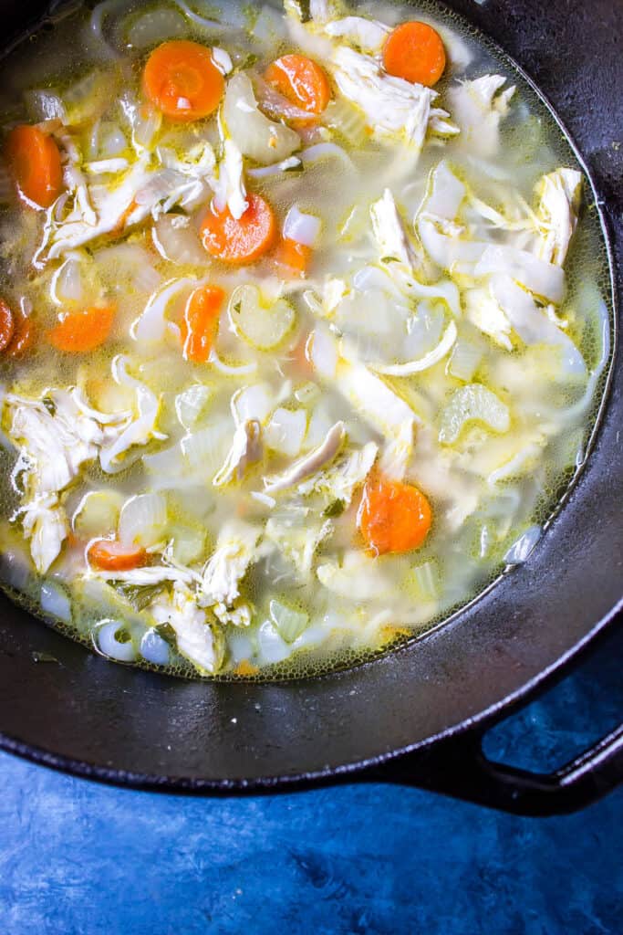 Chicken Noodle Soup in a cast-iron Dutch oven