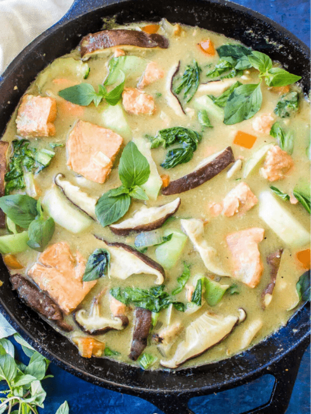 Keto Curry Skillet with Salmon Pinterest Collage