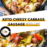 Keto Cheesy Cabbage Sausage Skillet Pinterest Graphic