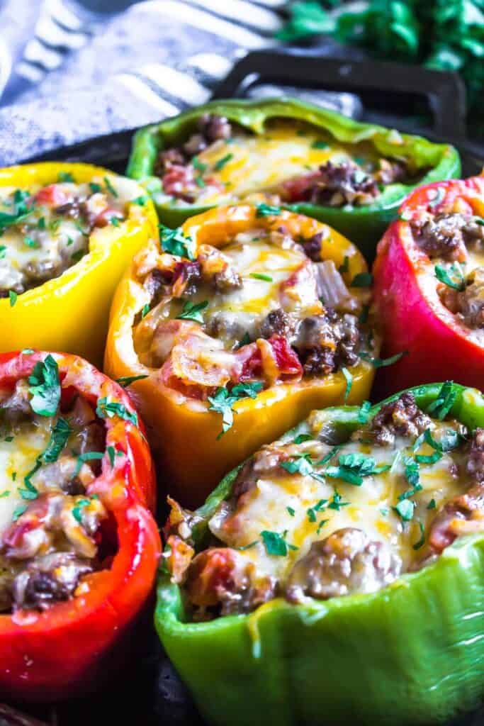 Keto Stuffed Peppers in skillet