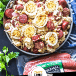 Keto "Potato" Salad with Smoked Sausage Pinterest Image
