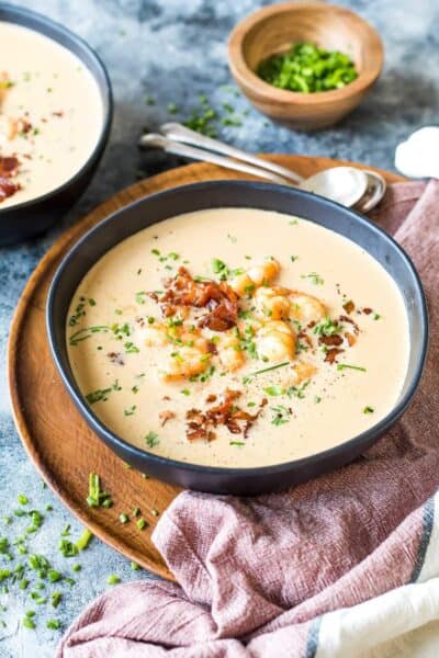 Keto Bacon and Shrimp Chowder in bowl