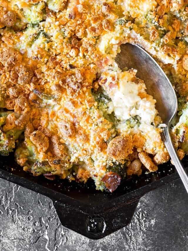 CHEESY KETO BROCCOLI CASSEROLE WITH BACON STORY Cast Iron Keto