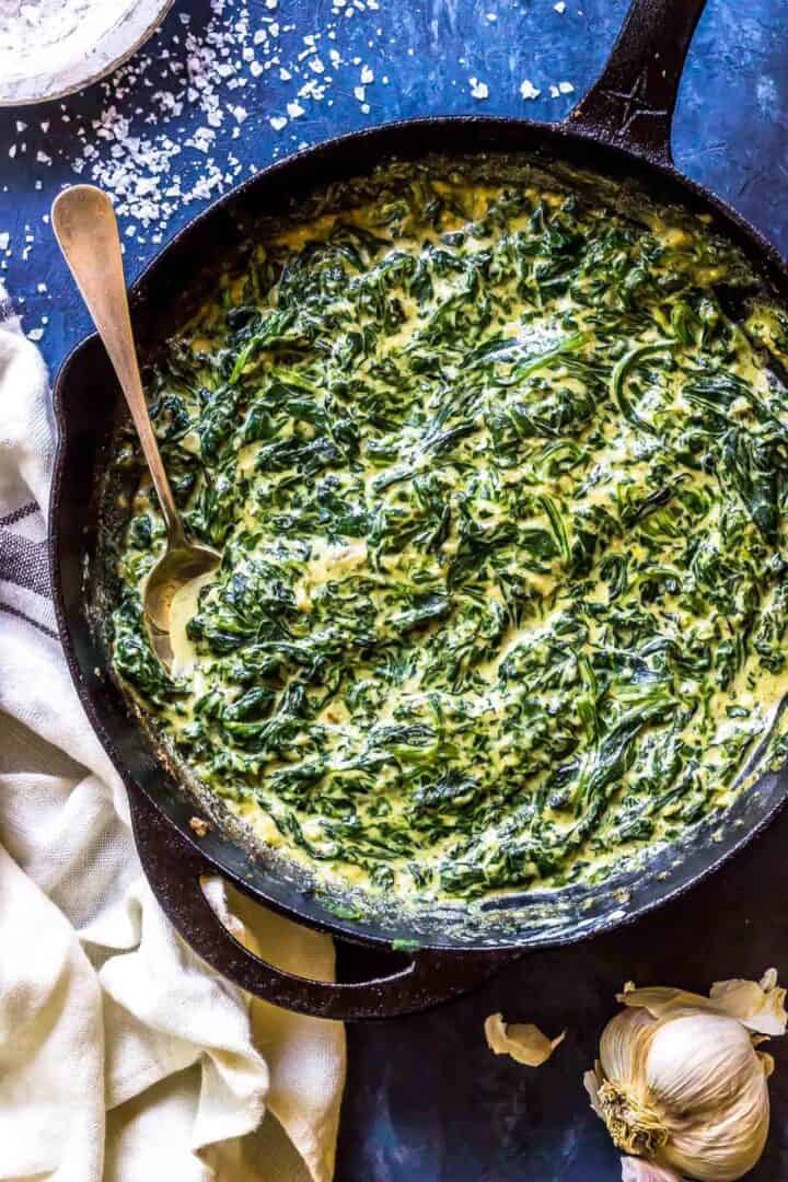 Keto Creamed Spinach in skillet