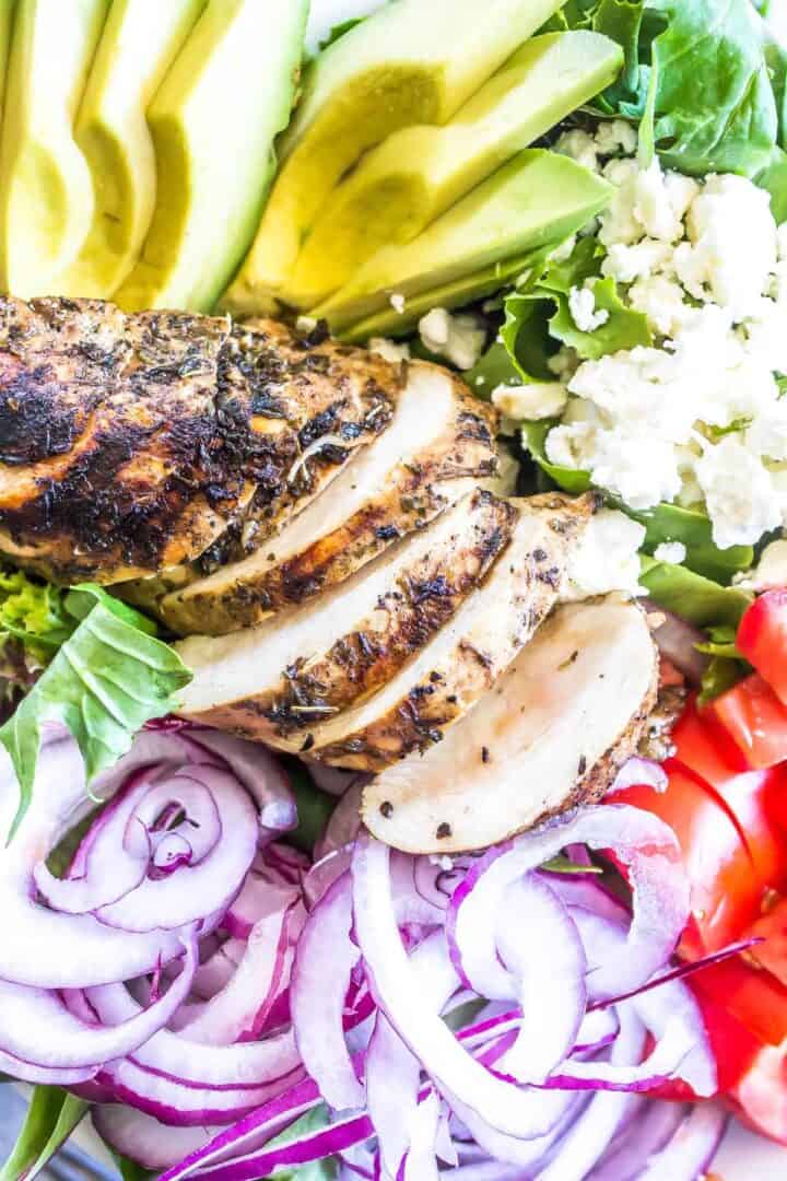 Close-up of Keto Balsamic Chicken Salad