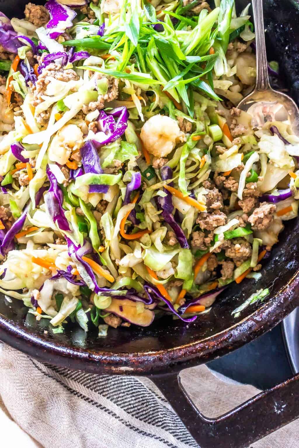 Keto Egg Roll in a Bowl 🍜 [5Ingredient Recipe] Cast Iron Keto