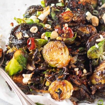 Keto Kung Pao Brussels Sprouts on plate