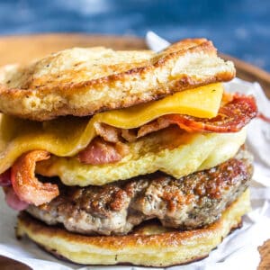 Keto Breakfast Sandwich (AKA Copycat Keto McGriddle) close up
