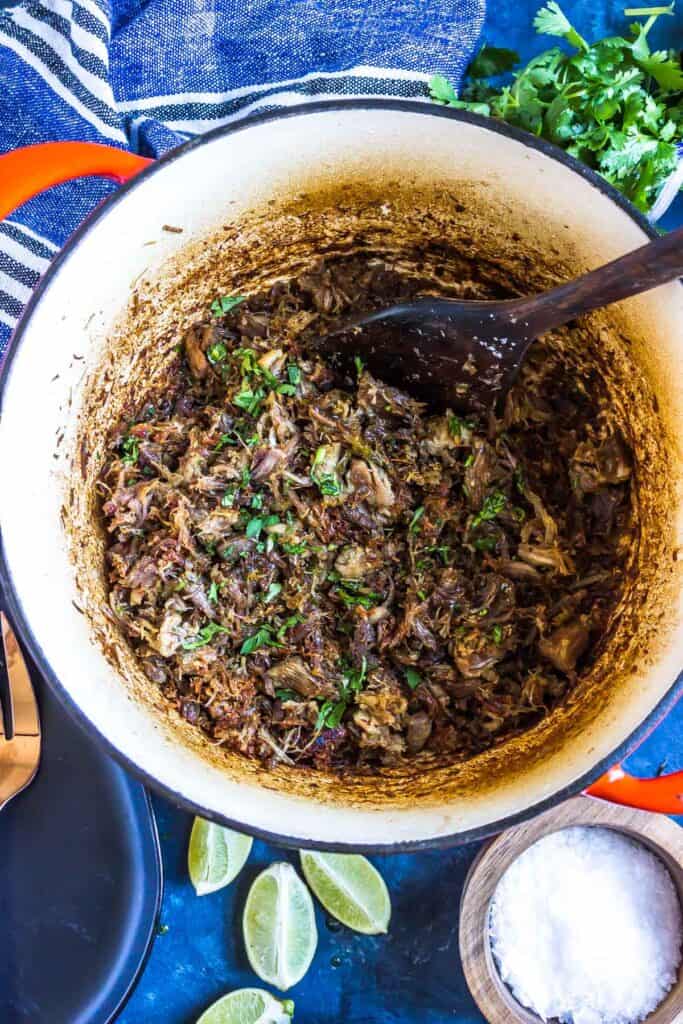 Authentic Carnitas Recipe - carnitas in a Dutch oven