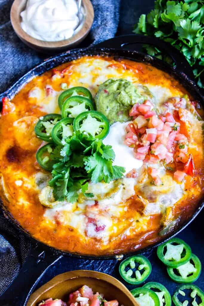 Close up of Keto Fajita Casserole Skillet.