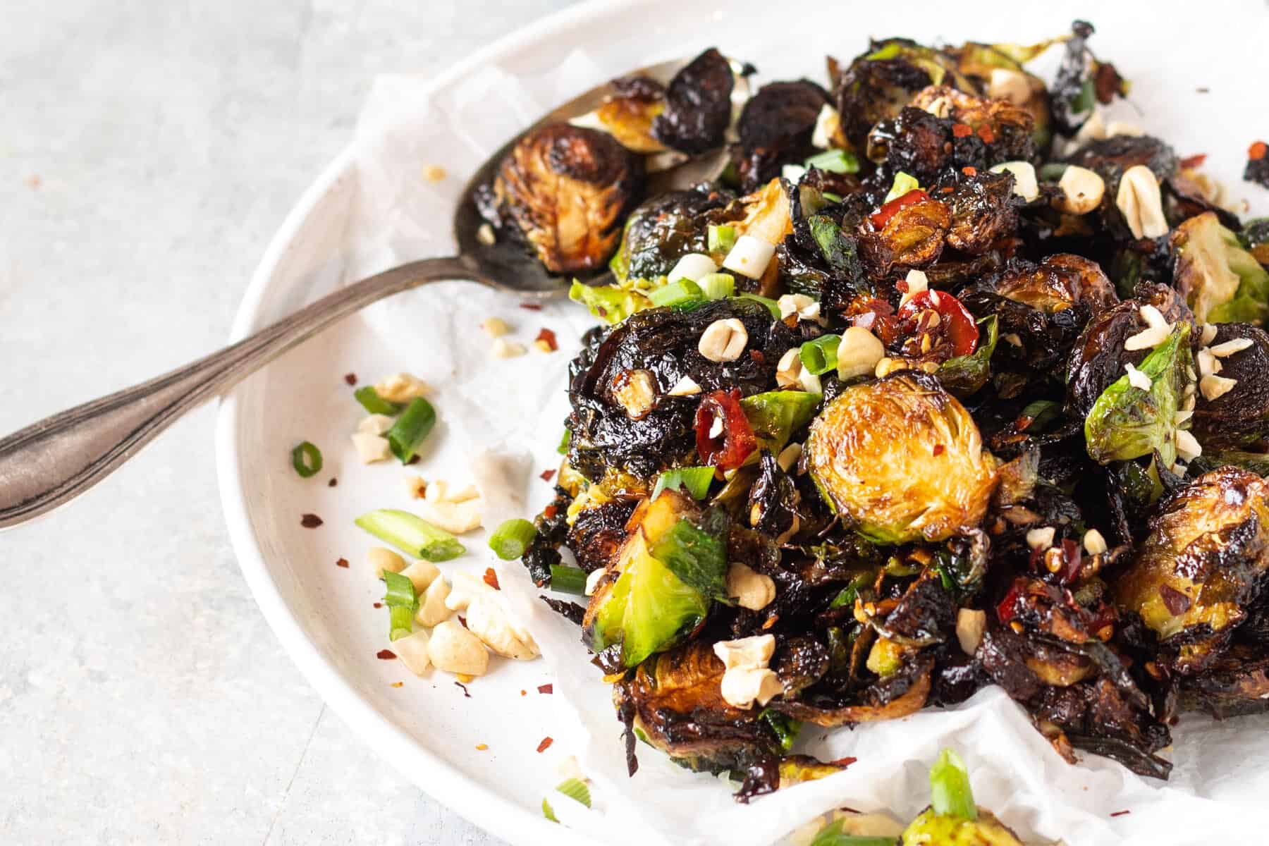 Keto Kung Pao Brussels Sprouts on a plate