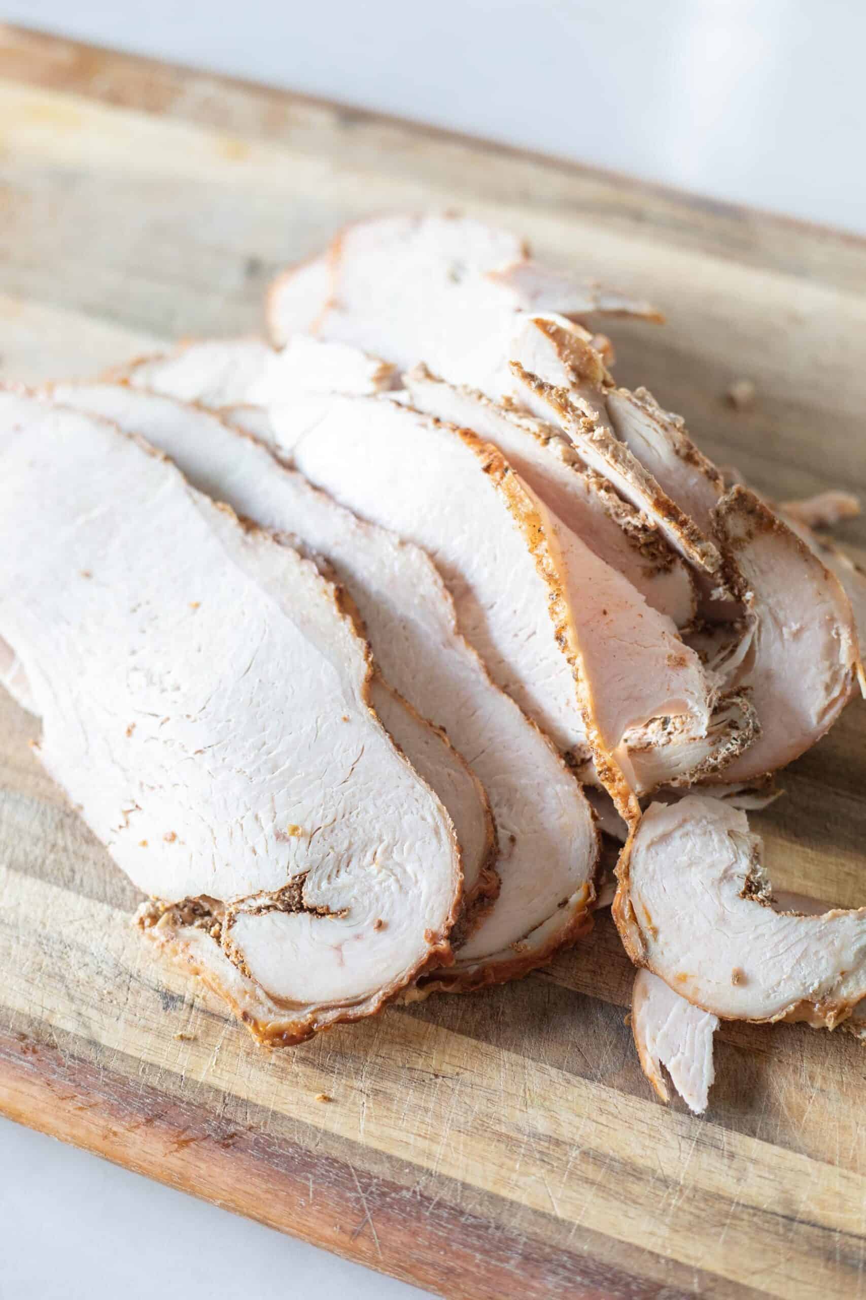 Sliced Turkey breast on a cutting board