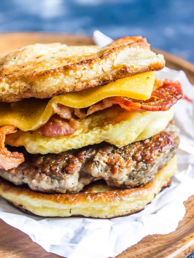 Keto Breakfast Sandwich (AKA Copycat Keto McGriddle) close up