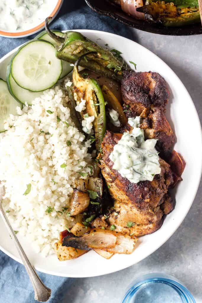 Keto Tandoori Chicken Bowls in a white bowl