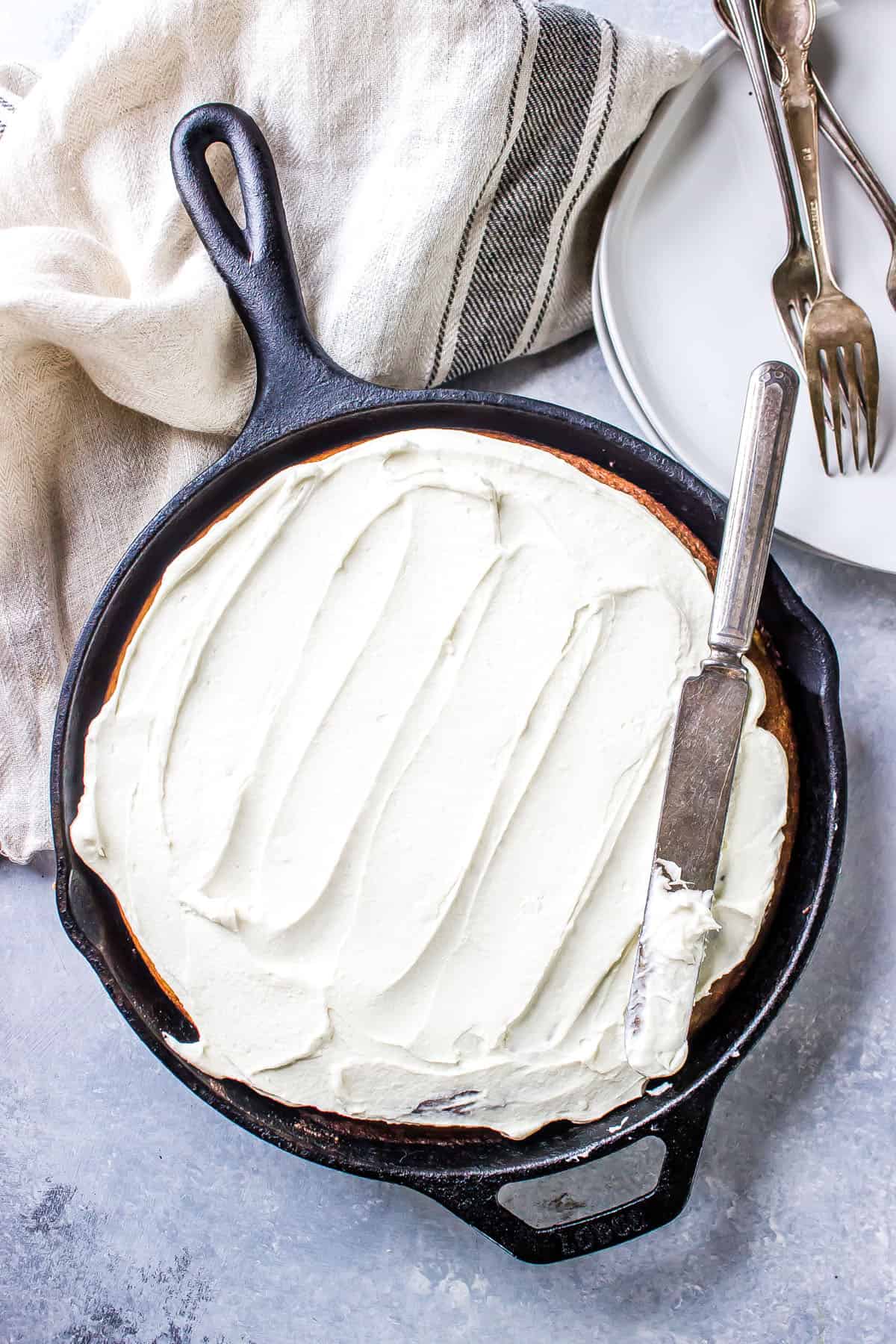 Iced Cake in a Cast Iron Skillet