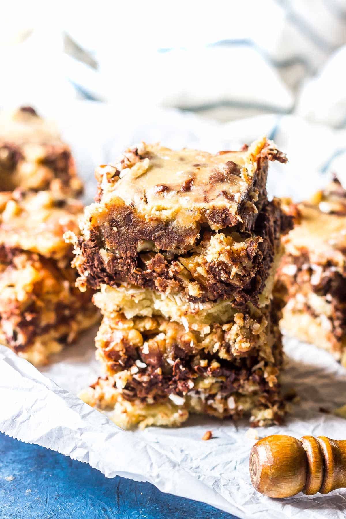 keto magic bars on parchment paper