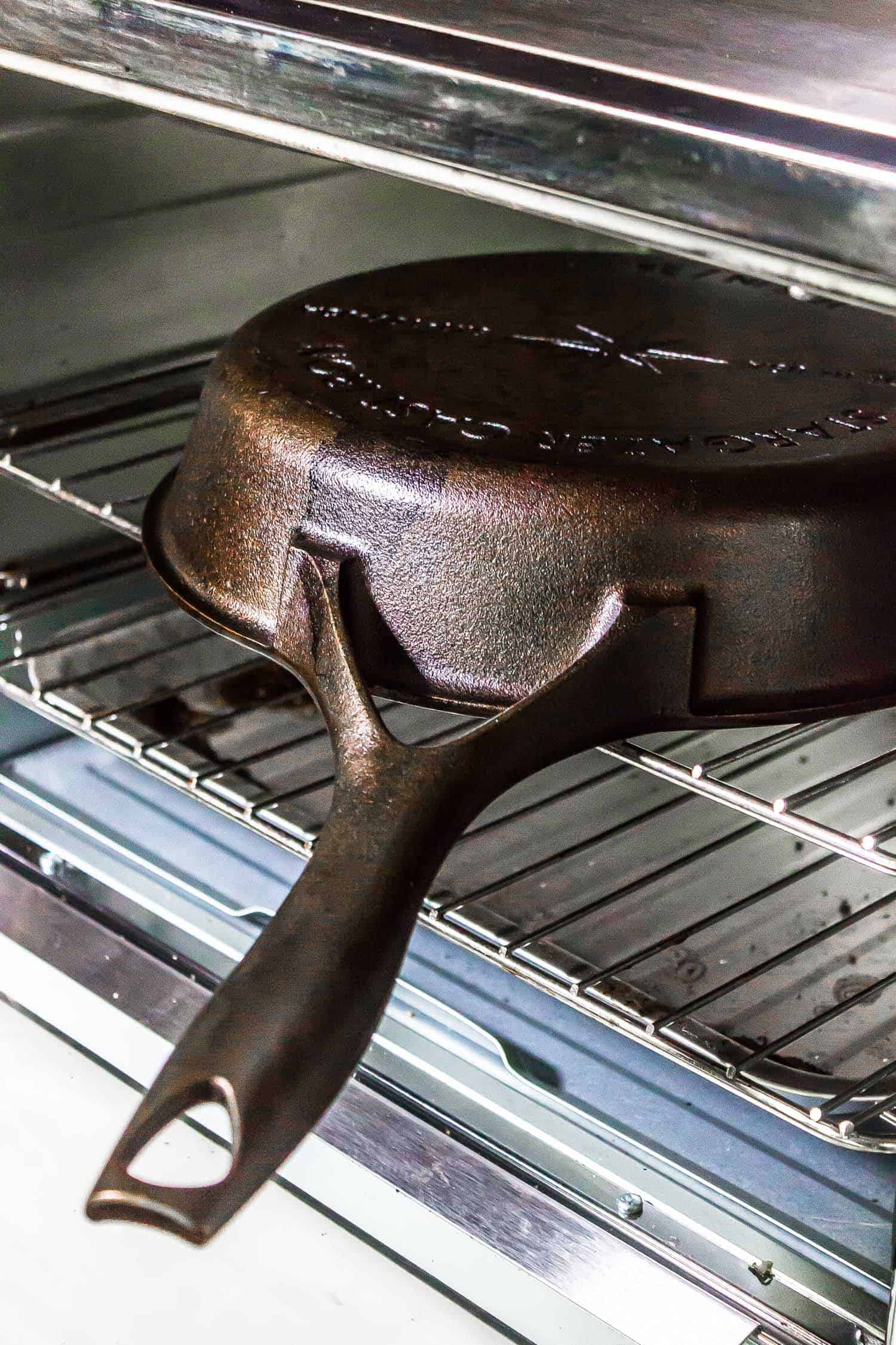 baking a cast iron skillet in the oven to season it