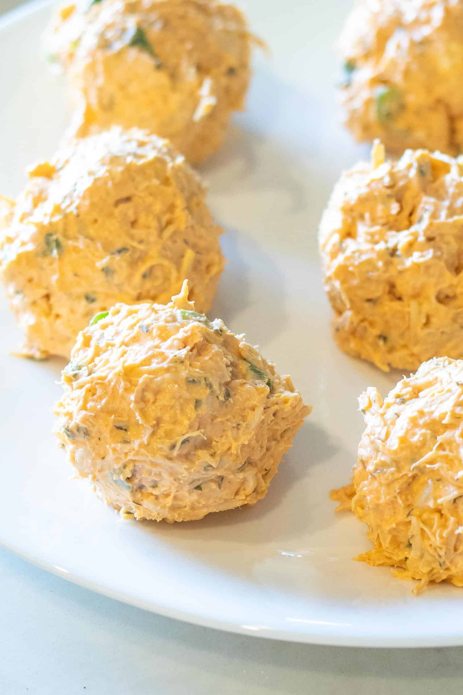 Keto Buffalo Chicken Fat Bombs on a white plate