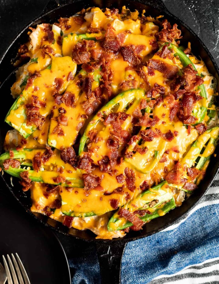 Keto Jalapeño Popper Casserole in a cast iron skillet