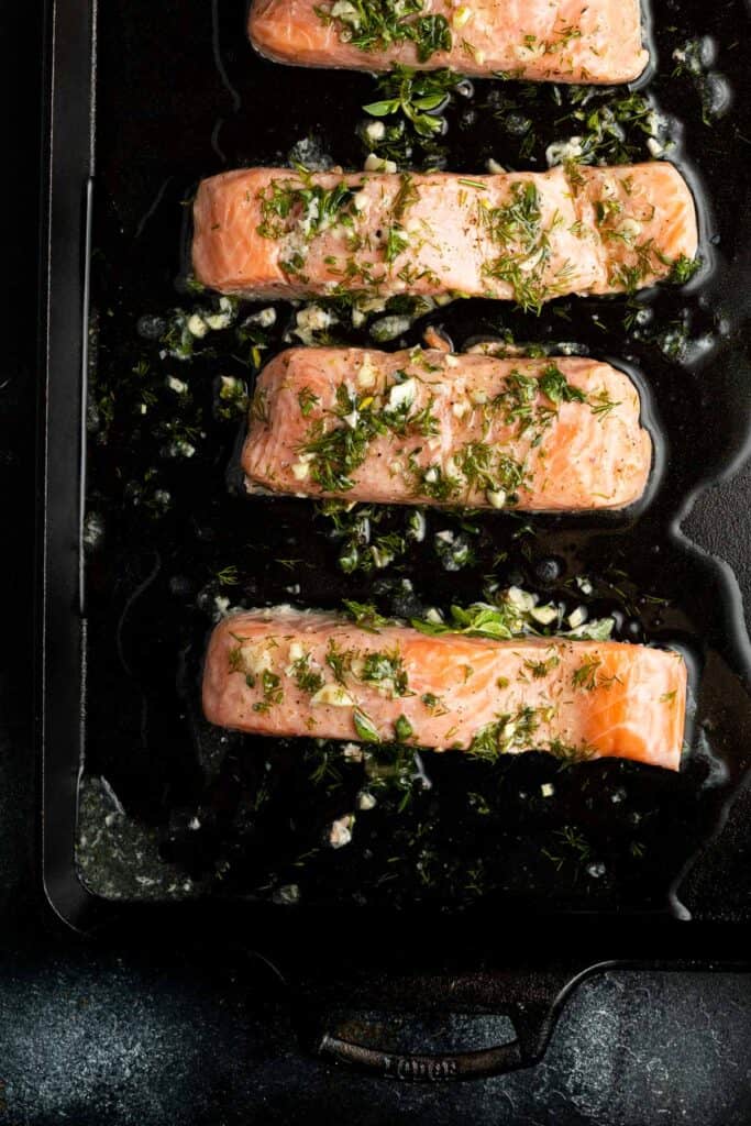 salmon on baking sheet