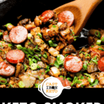 Keto Smoked Sausage Cheesy “Potatoes” Pinterest Graphic