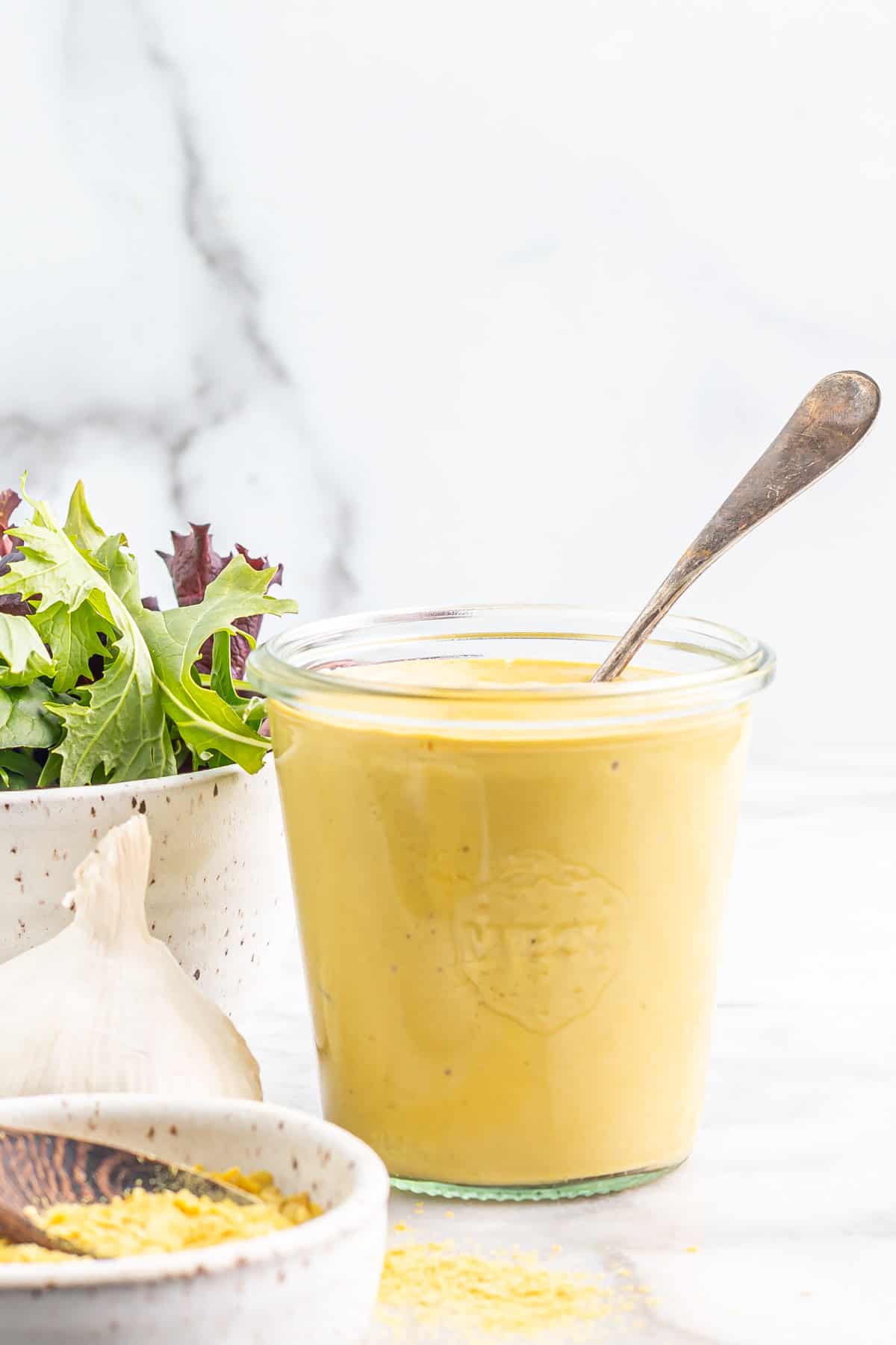 Nutritional Yeast Salad Dressing in a glass weck jar