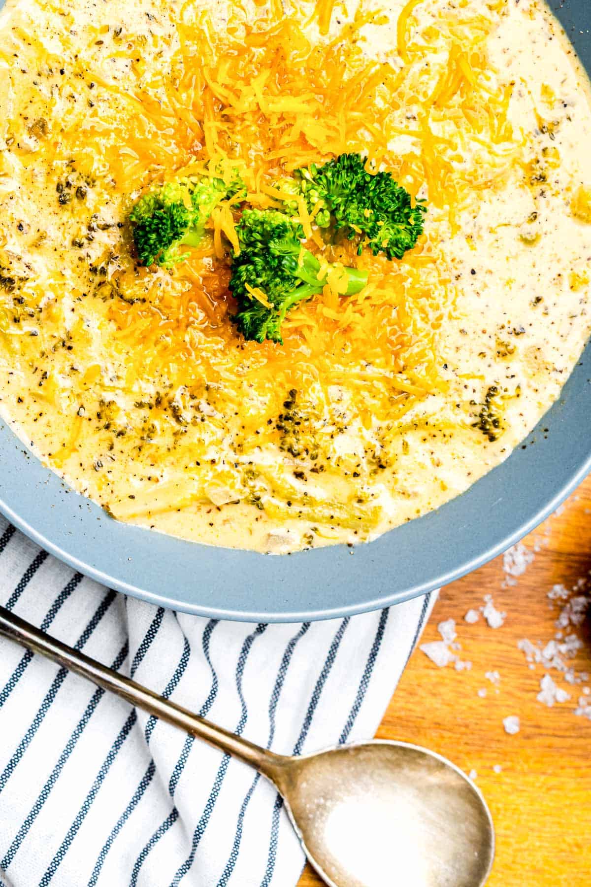 closeup of Keto Broccoli Cheese Soup