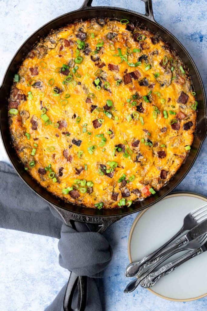 Keto Egg Bake in a cast iron skillet