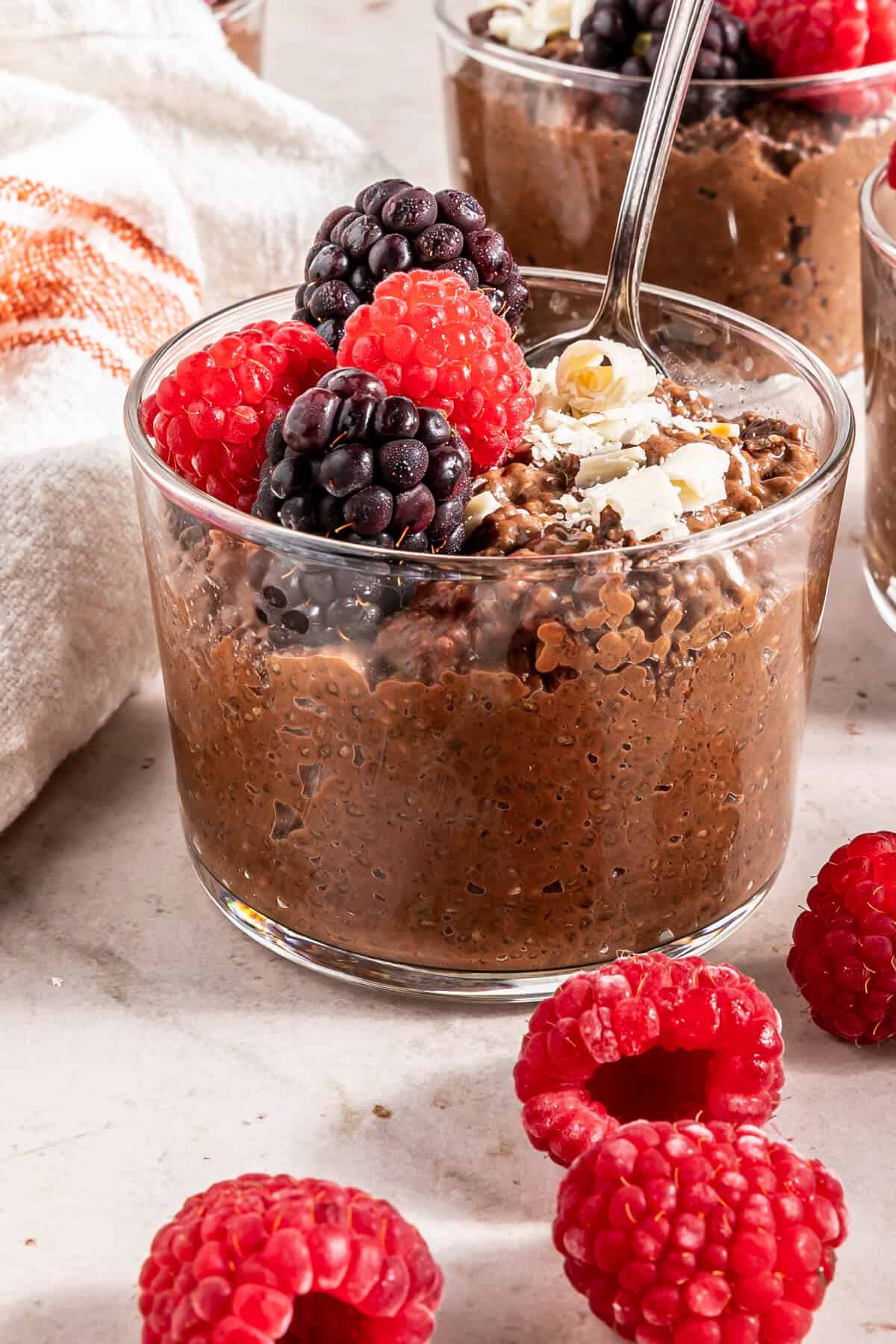 keto chia pudding in a glass cup