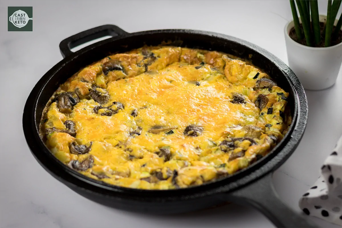 Baked Vegetable Frittata on a Cast Iron Pan.