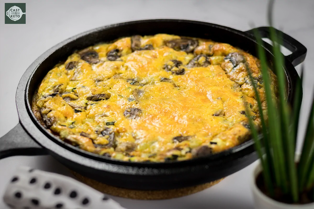 Frittata Recipe on a Cast Iron served on table.