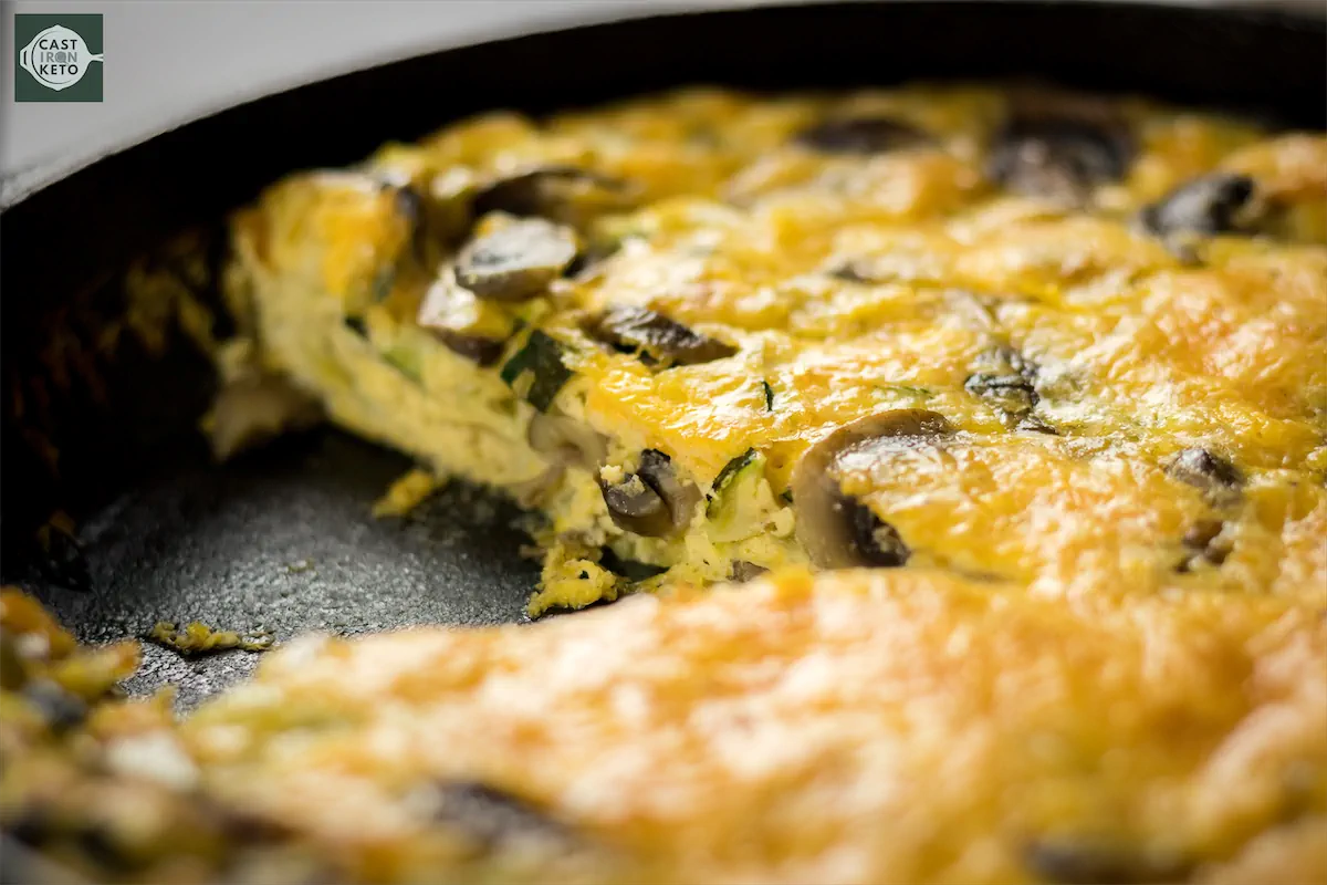 A close-up shot of Keto Frittata on a Cast Iron Skillet.