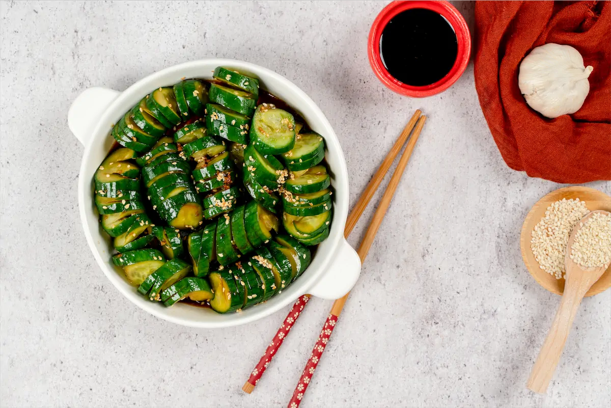 Viral asian cucumber salad in a bowl.
