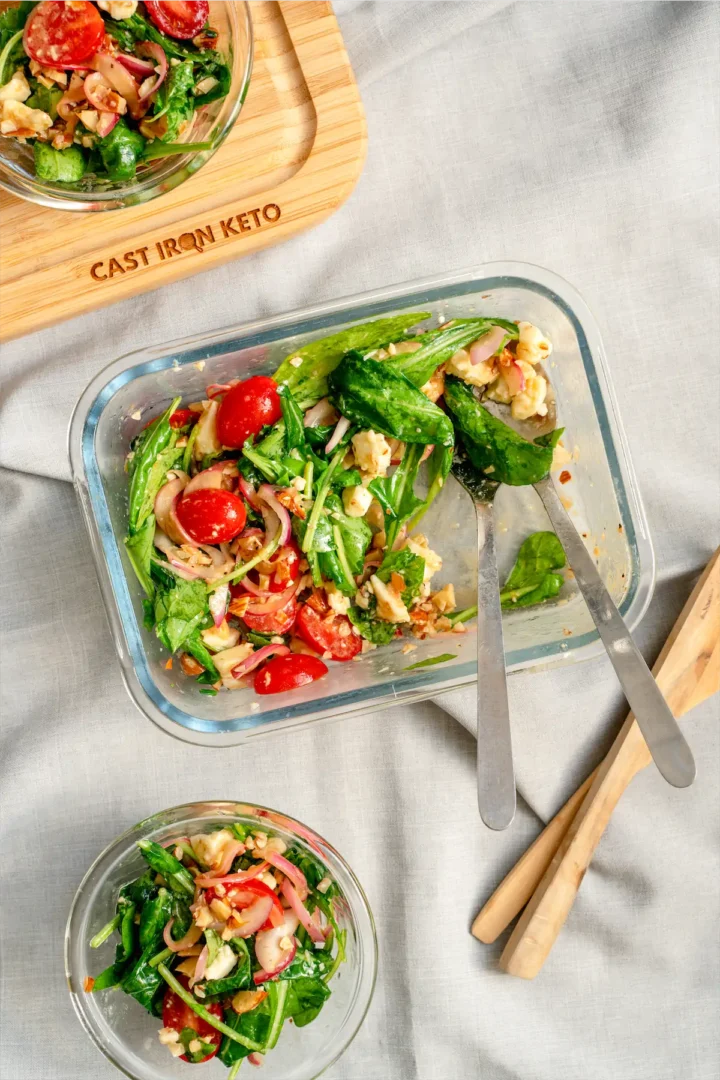 Healthy salad served on table.