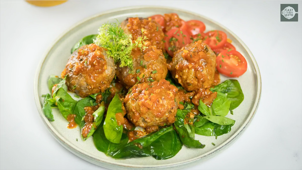 Low carb meatballs on a plate.