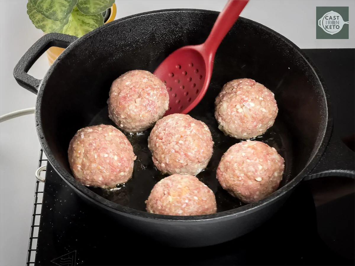 Frying the meat balls.