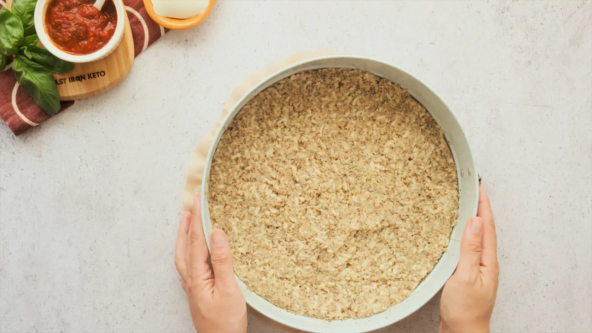 Fathead pizza dough ready to be baked.