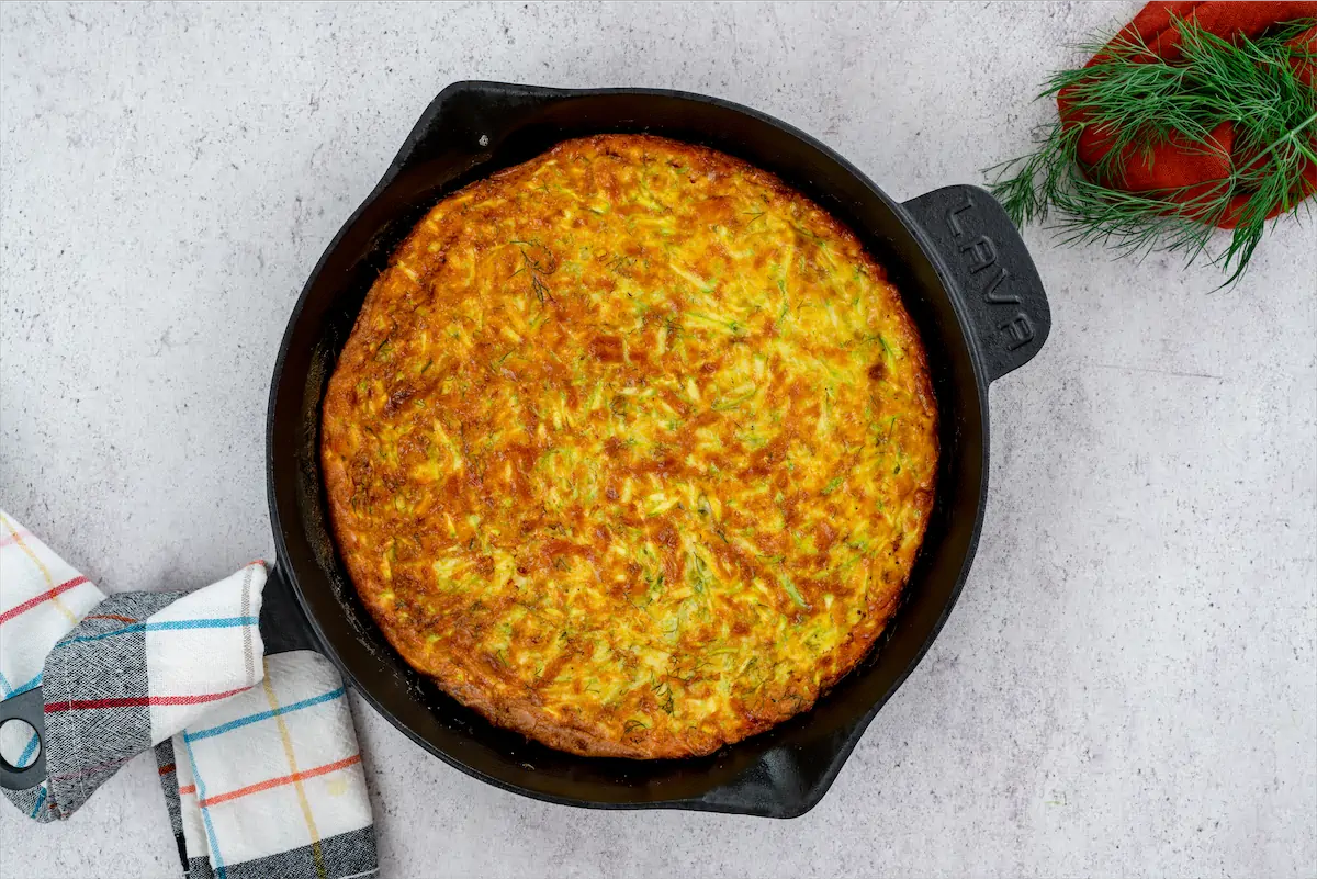 Baked zucchini frittata recipe ready to be served.