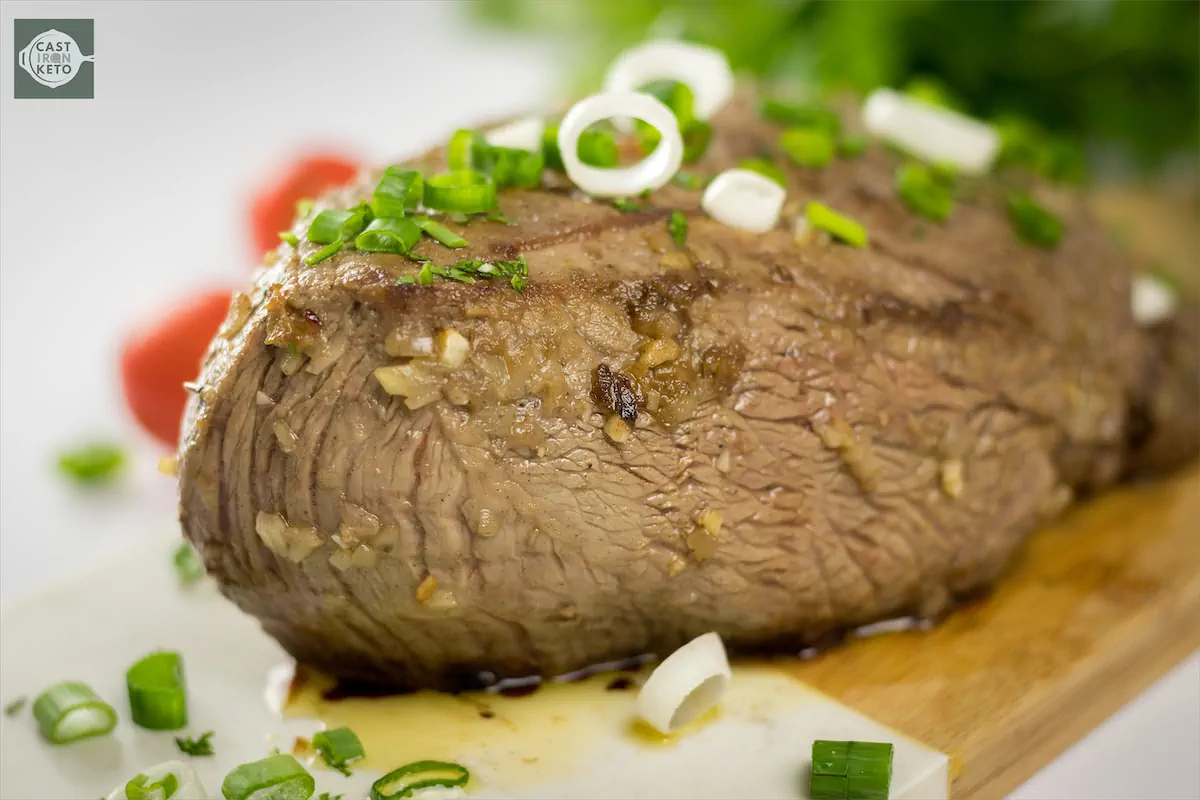 Detailed shot of London broil texture.