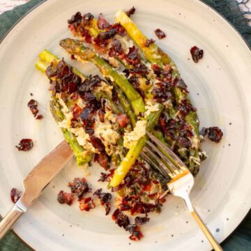 Roasted asparagus with bacon.