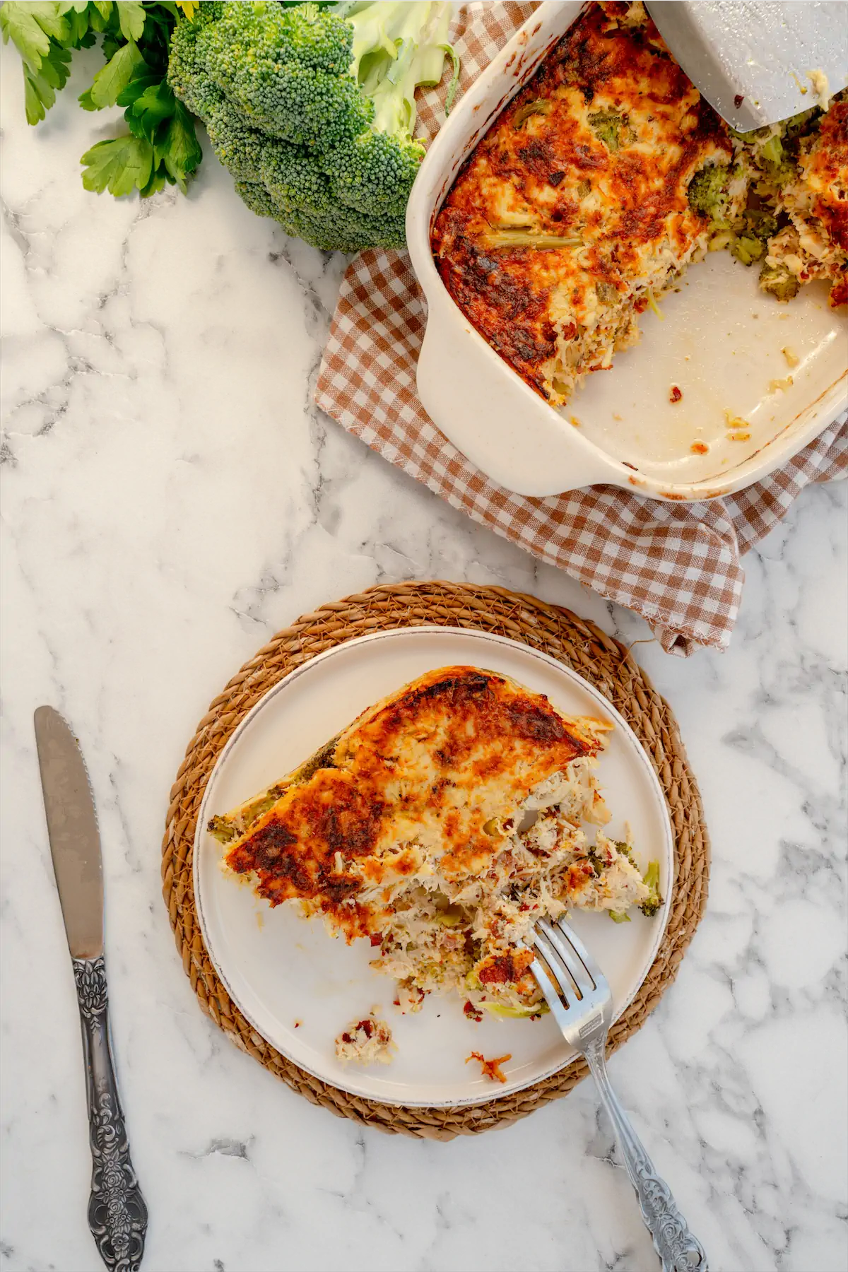 Keto bacon and chicken recipe served on a plate from a baking dish.