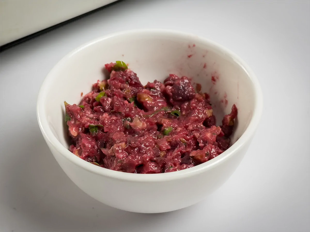Beetroot pesto in a bowl.