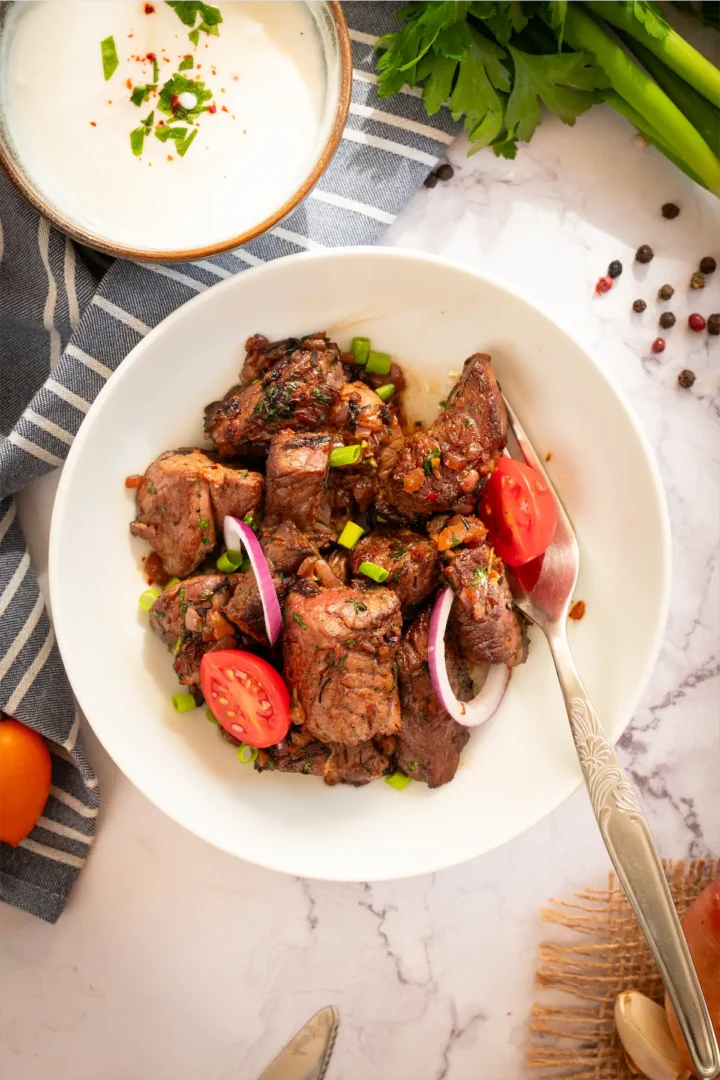 Garlic butter steak bites.
