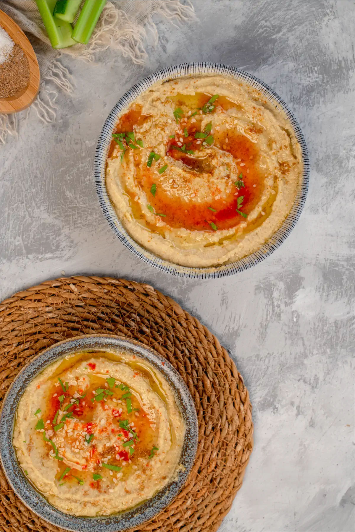 Keto artichoke hummus recipe served in bowls.