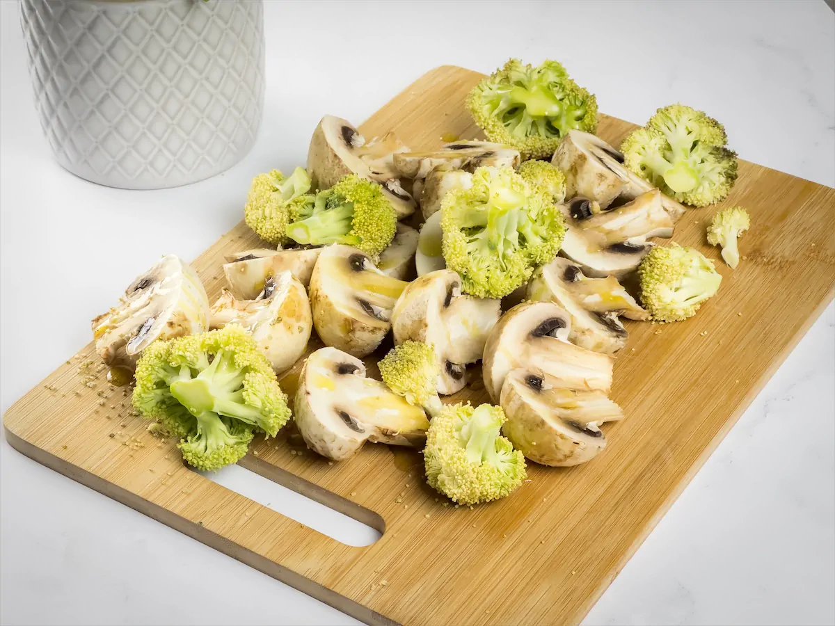 Chopped broccoli and mushrooms.