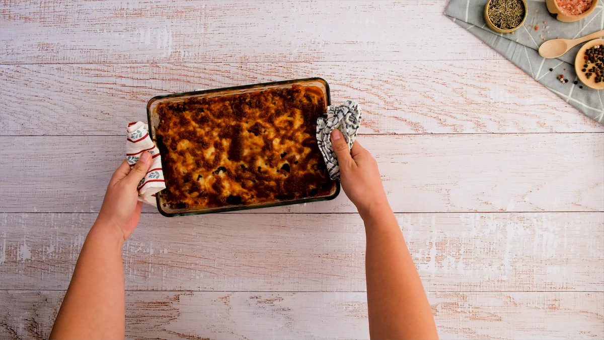 Baked beef and zucchini lasagna recipe.