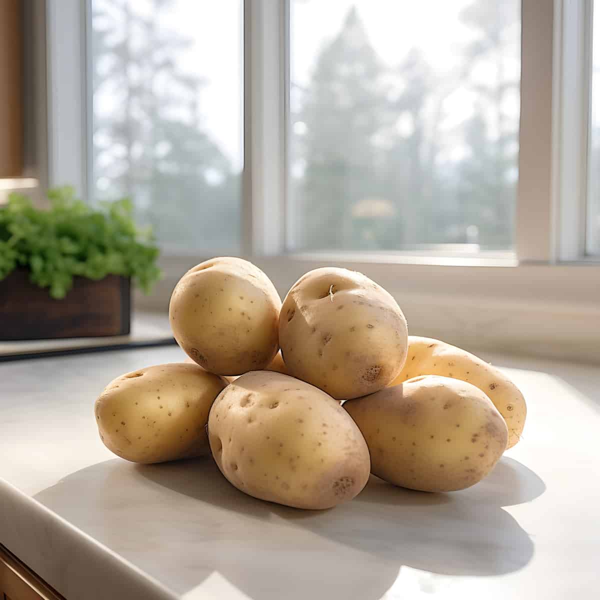 Agata Potatoes on a kitchen counter